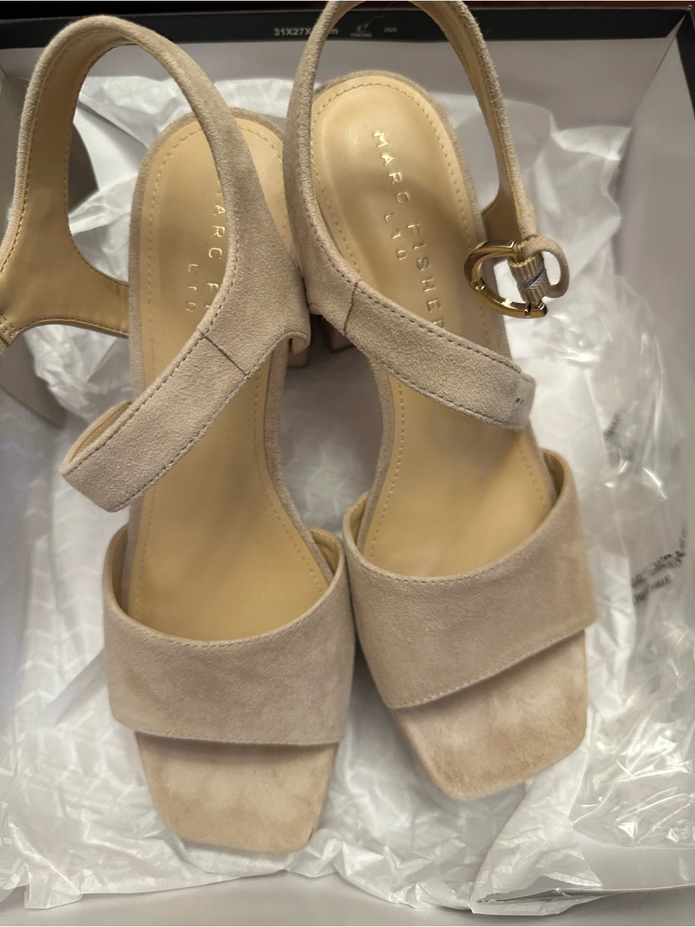 Marc Fisher Beige Suede Slingback Block Heel Sandals